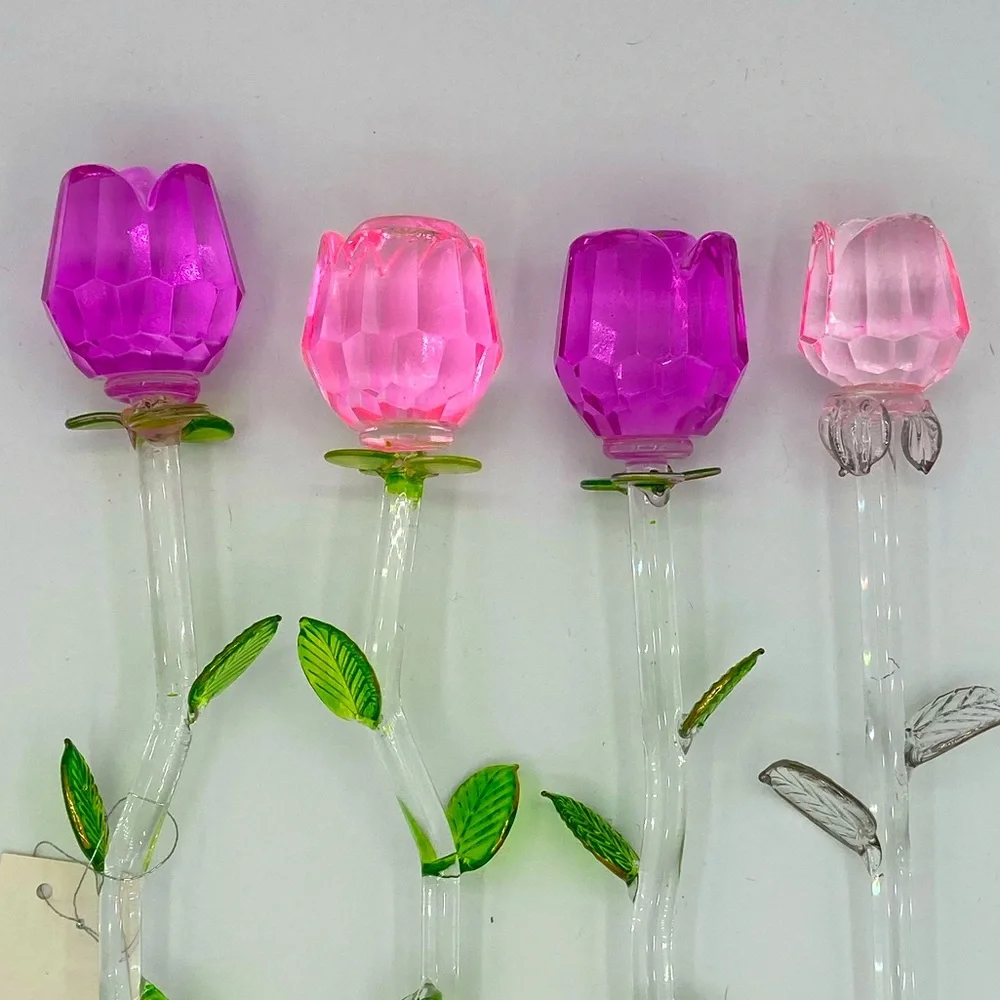 Cut Glass Rosebud Stems - Pinks